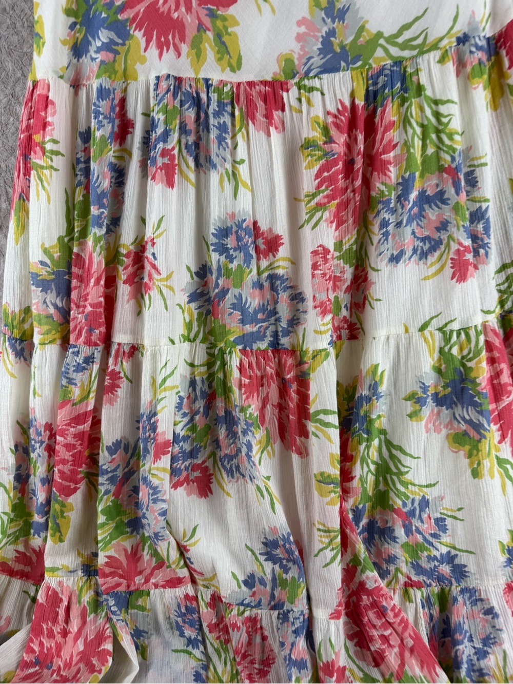 Chaps White Tiered Maxi Skirt with Pink, Blue & Green Floral Print Large - Picture 3 of 11